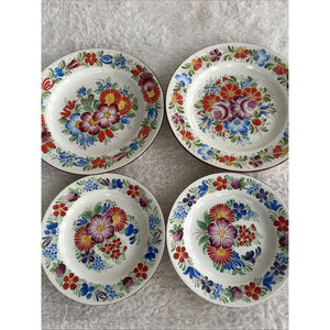 Chodovia Czechoslovakia Hand Painted Floral Plates Vintage Czech Folk Art Set